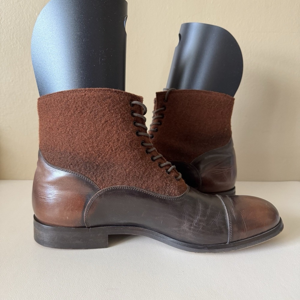 7 For All Mankind Men's Brown Leather‎ Boots Sz 9.5 Made In Italy Quiet Luxury - Picture 9 of 10